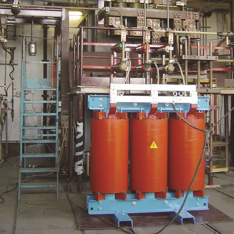 A cast resin transformer in a test bay.